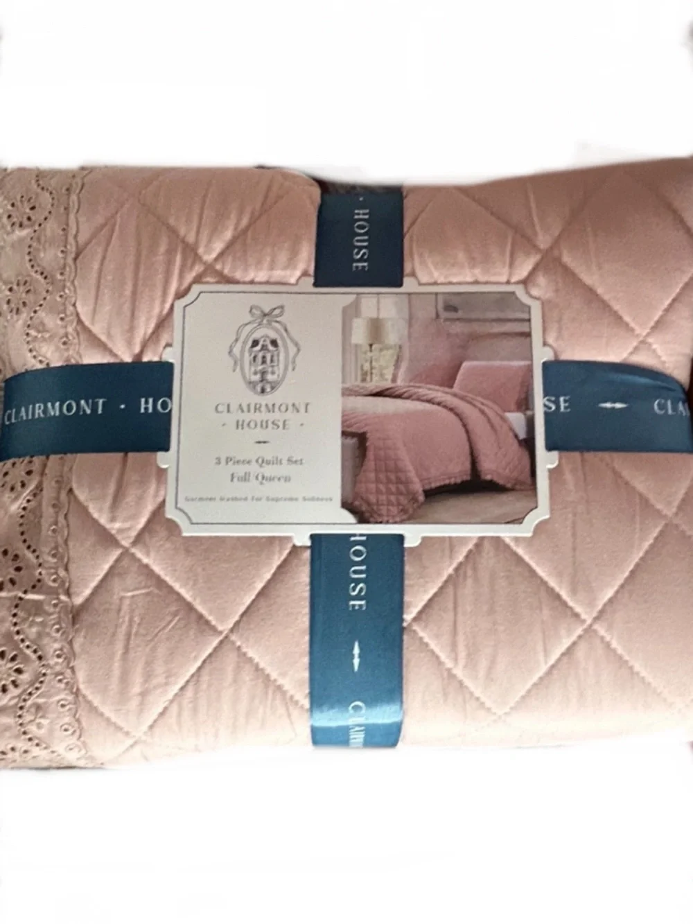 Clairmont House Full/Queen Pink 3 Piece Quilt Set